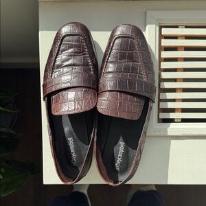 Jeffrey Campbell Brown Croc-Embossed Loafers Size 8